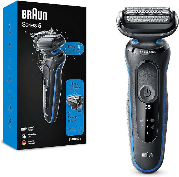 Braun 51-B1000s Series 5 Afeitadora Eléctrica Hombre, Máquina De Afeitar  Barba EasyClean, Uso En Seco Y En Mojado, Recargable, Inalámbrica, Azul